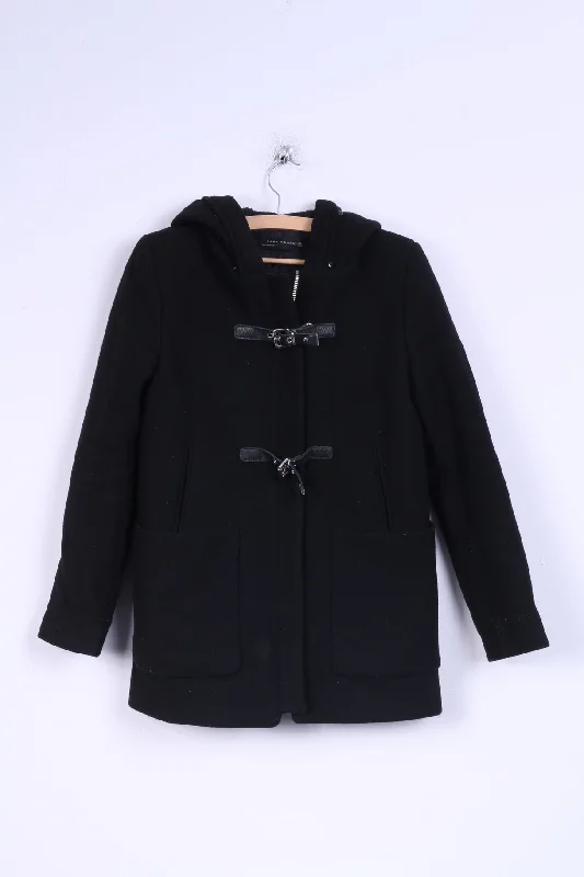 ZARA Womens S Jacket Hood Black Single Breasted Jacket Blazer Coat