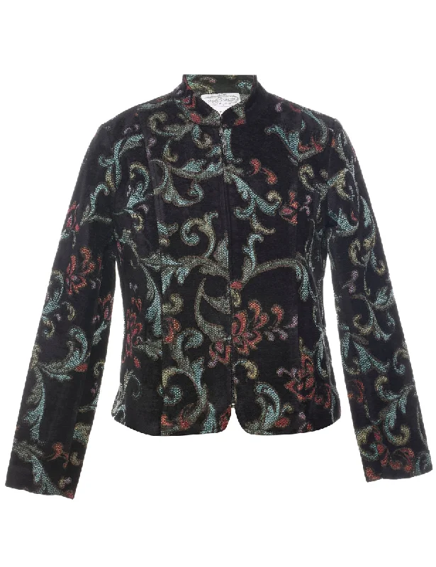 Zip Front Tapestry Jacket - S Faux Fur Fabric Real Fur Fabric Shearling Fabric