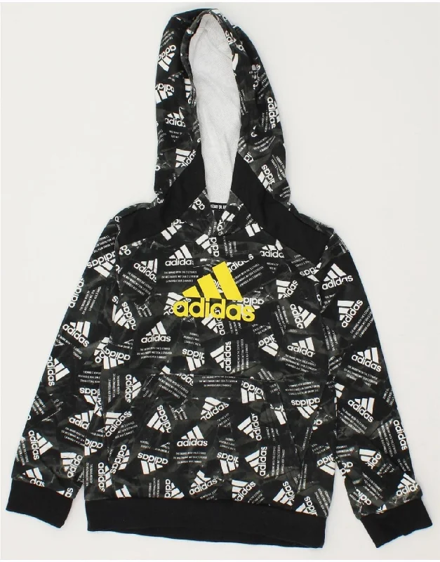ADIDAS Boys Graphic Hoodie Jumper 7-8 Years Black Cotton Hoodie with Drawstring Waist Adjustable Fitted