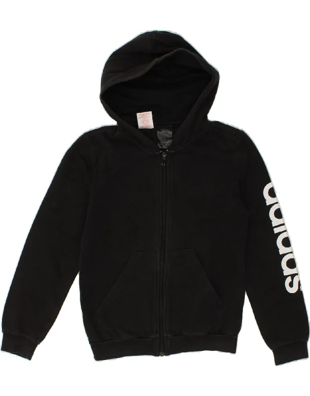 ADIDAS Boys Graphic Zip Hoodie Sweater 11-12 Years Black Hoodie Sweatshirt Pullover