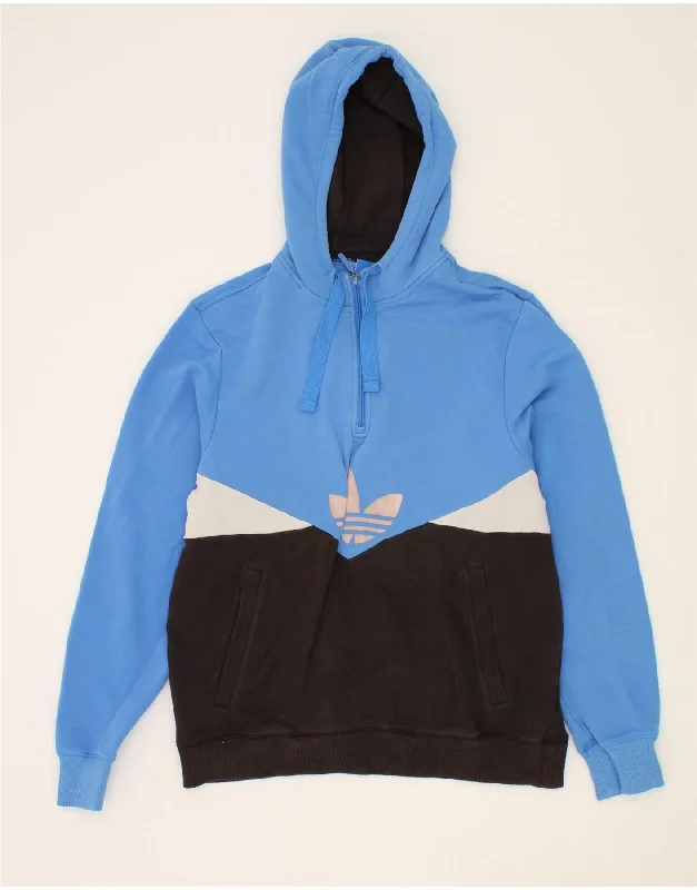 ADIDAS Mens Graphic Hoodie Jumper Large Blue Colourblock Cotton Hoodie with Zipper Placket Modern Functional ADIDAS Mens Graphic Hoodie Jumper Large Blue Colourblock Cotton Hoodie with Zipper Placket Modern Functional