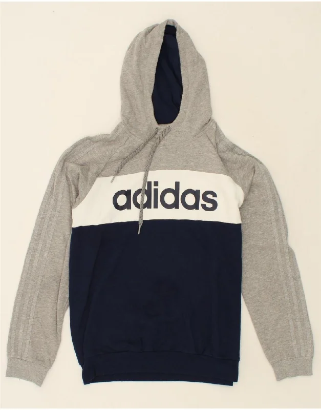 ADIDAS Mens Graphic Hoodie Jumper Large Grey Colourblock Cotton