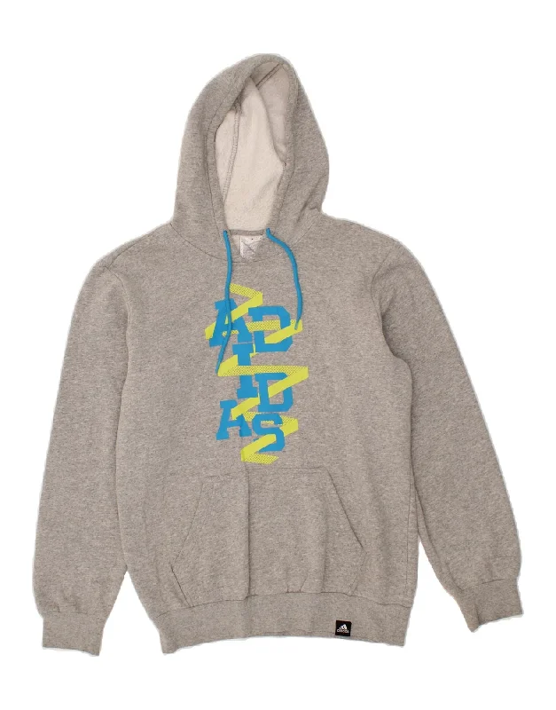 ADIDAS Mens Graphic Hoodie Jumper Small Grey Cotton Hoodie with Relaxed Fit Easy Casual