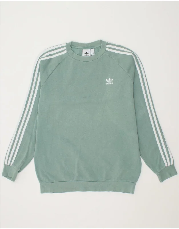 ADIDAS Mens Sweatshirt Jumper Medium Green Cotton Hoodie with Stripes Bold Sporty