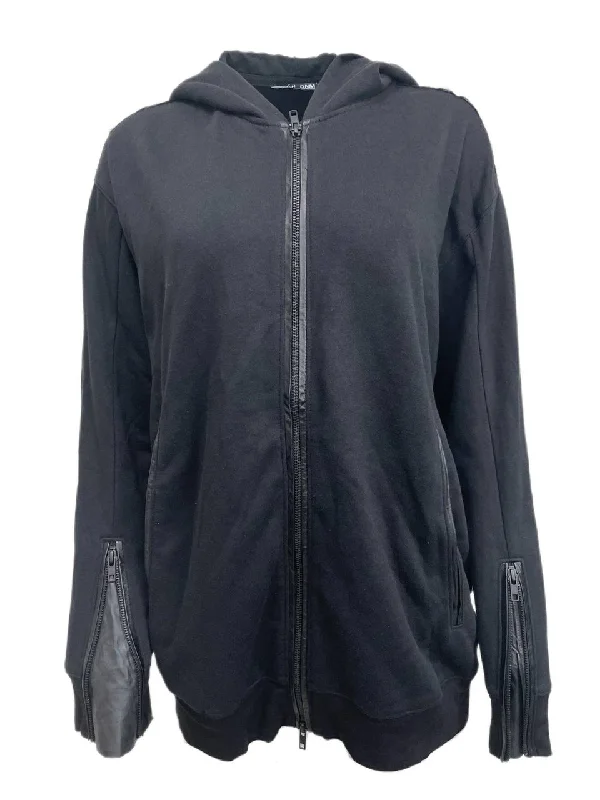 BLK DNM Women's Black Transparent Back Hooded Zip Sweatshirt 8 Size M NWT Hoodie with Side Slits Relaxed Casual BLK DNM Women's Black Transparent Back Hooded Zip Sweatshirt 8 Size M NWT Hoodie with Side Slits Relaxed Casual