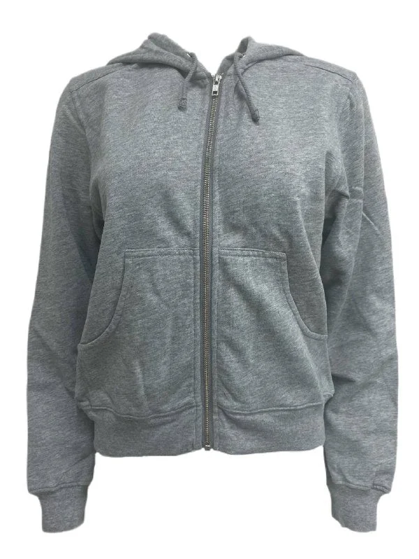 BLK DNM Women's Light Grey Melange Zip Hooded Sweatshirt 10 Size S NWT Hoodie with Illustration Artistic Creative