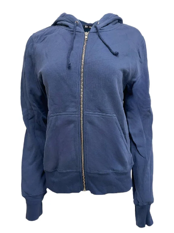 BLK DNM Women's Persian Blue Cotton Hooded Zip Sweatshirt 28 Size S NWT Hoodie with Magnetic Closure Innovative Modern