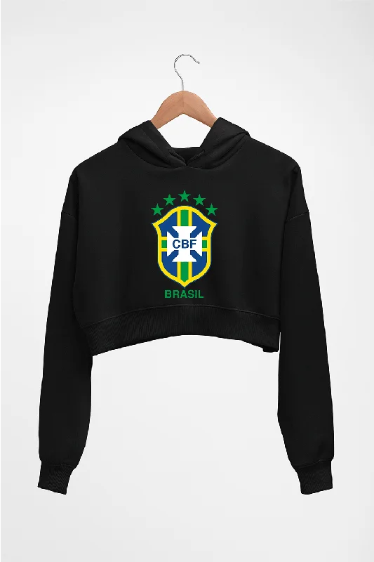 Brazil Football Crop HOODIE FOR WOMEN Hoodie with Rolled Sleeves Casual Relaxed