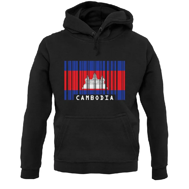 Cambodia Barcode Style Flag Unisex Hoodie Hoodie with Rolled Sleeves Casual Relaxed