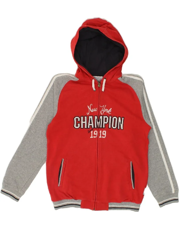CHAMPION Boys Graphic Zip Hoodie Sweater 11-12 Years Large Red Colourblock Hoodie with Print Artistic Unique CHAMPION Boys Graphic Zip Hoodie Sweater 11-12 Years Large Red Colourblock Hoodie with Print Artistic Unique
