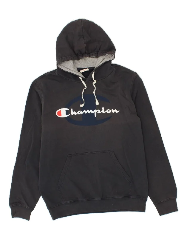 CHAMPION Mens Graphic Hoodie Jumper Large Navy Blue Hoodie with Reflective Safety Nightwear CHAMPION Mens Graphic Hoodie Jumper Large Navy Blue Hoodie with Reflective Safety Nightwear