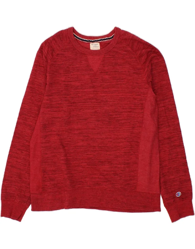 CHAMPION Mens Sweatshirt Jumper XL Red Flecked Cotton Hoodie with Mock Neck Collared Structured CHAMPION Mens Sweatshirt Jumper XL Red Flecked Cotton Hoodie with Mock Neck Collared Structured