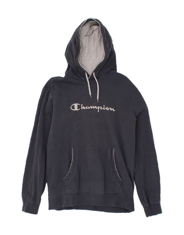 CHAMPION Womens Graphic Hoodie Jumper UK 20 2XL Navy Blue Cotton Hoodie with Ribbed Neckline Snug Warm CHAMPION Womens Graphic Hoodie Jumper UK 20 2XL Navy Blue Cotton Hoodie with Ribbed Neckline Snug Warm