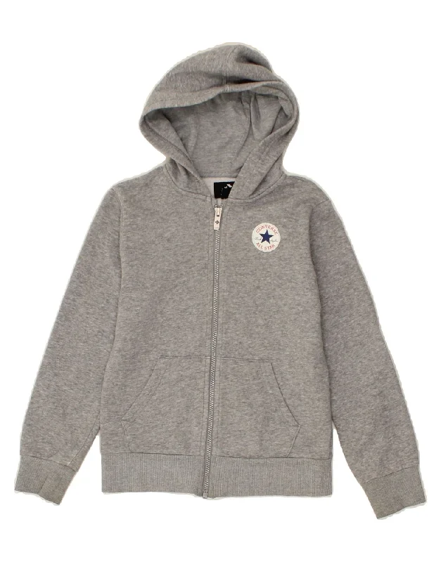 CONVERSE Boys Zip Hoodie Sweater 8-9 Years Small Grey Cotton Hoodie with Monochrome Minimalist Simple CONVERSE Boys Zip Hoodie Sweater 8-9 Years Small Grey Cotton Hoodie with Monochrome Minimalist Simple