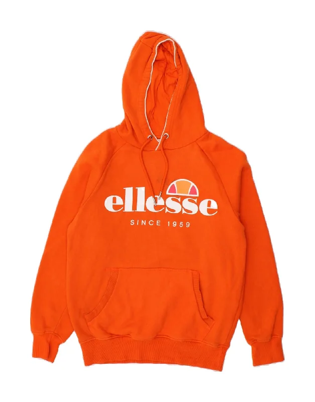 ELLESSE Mens Graphic Hoodie Jumper Small Orange Cotton Hoodie with Front Slit Layering Stylish ELLESSE Mens Graphic Hoodie Jumper Small Orange Cotton Hoodie with Front Slit Layering Stylish