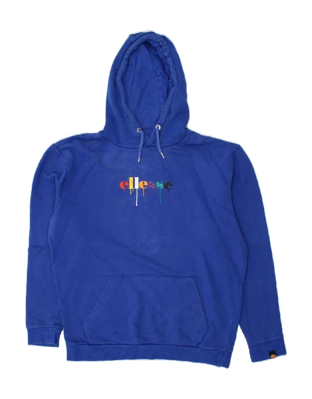 ELLESSE Mens Loose Fit Graphic Hoodie Jumper Small Blue Cotton Hoodie with Slit Hem Functional Movement ELLESSE Mens Loose Fit Graphic Hoodie Jumper Small Blue Cotton Hoodie with Slit Hem Functional Movement