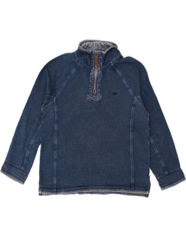 FAT FACE Mens Zip Neck Sweatshirt Jumper Medium Navy Blue Cotton Hoodie with Elastic Cuffs Stretchable Comfortable