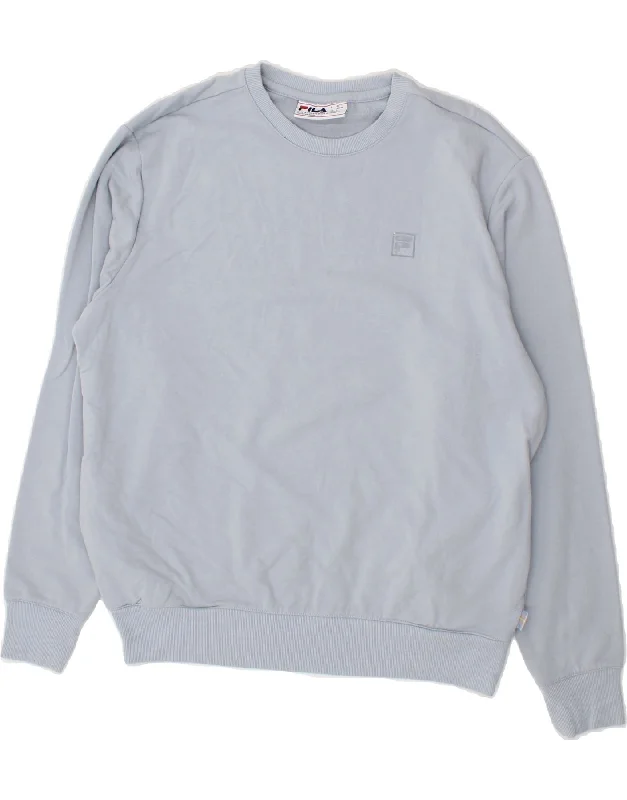 FILA Mens Sweatshirt Jumper Large Blue Cotton Hoodie with Turtle Neck Cozy Winter