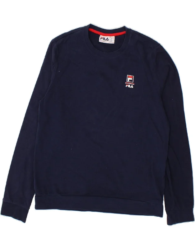 FILA Mens Sweatshirt Jumper Medium Navy Blue Cotton Hoodie with Hem Fringe Bohemian Relaxed FILA Mens Sweatshirt Jumper Medium Navy Blue Cotton Hoodie with Hem Fringe Bohemian Relaxed