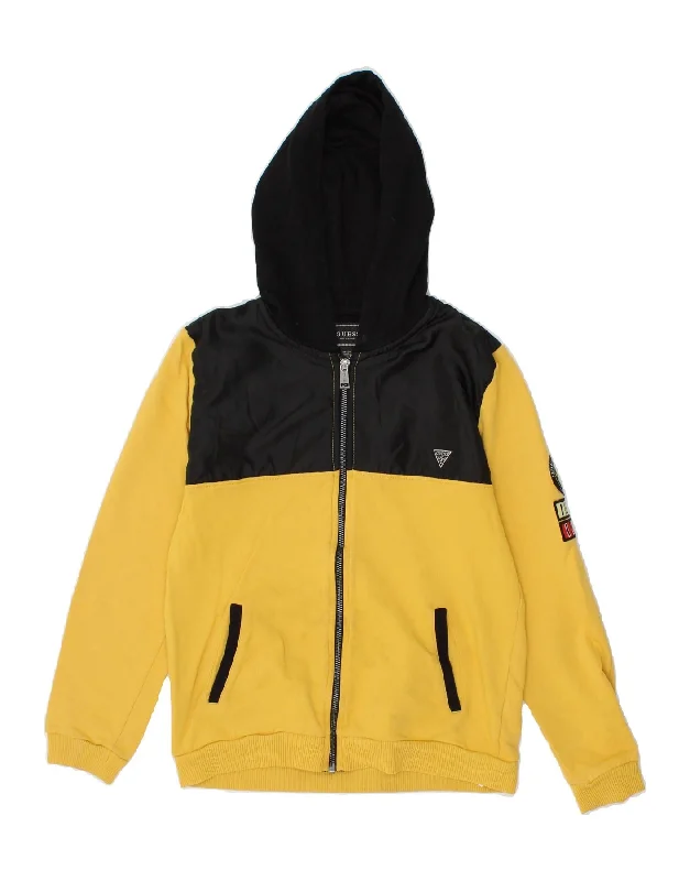 GUESS Boys Zip Hoodie Sweater 11-12 Years Yellow Colourblock Cotton Hoodie with Zipper Versatile Modern