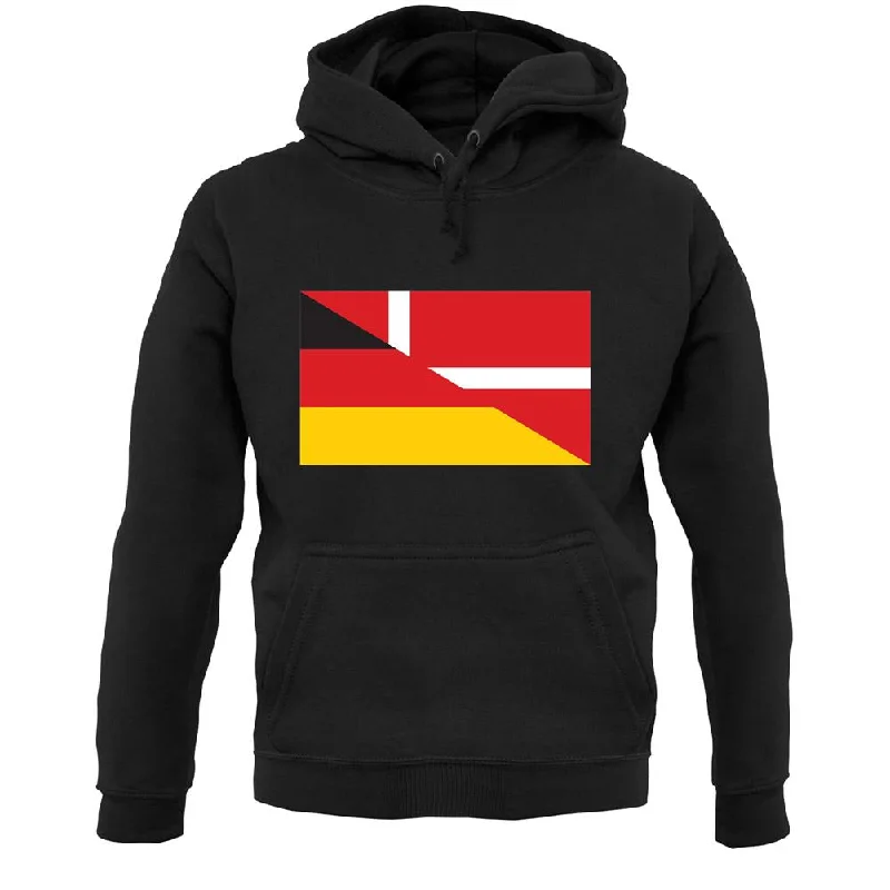 Half German Half Danish Flag Unisex Hoodie Hoodie with Distressed Vintage Worn