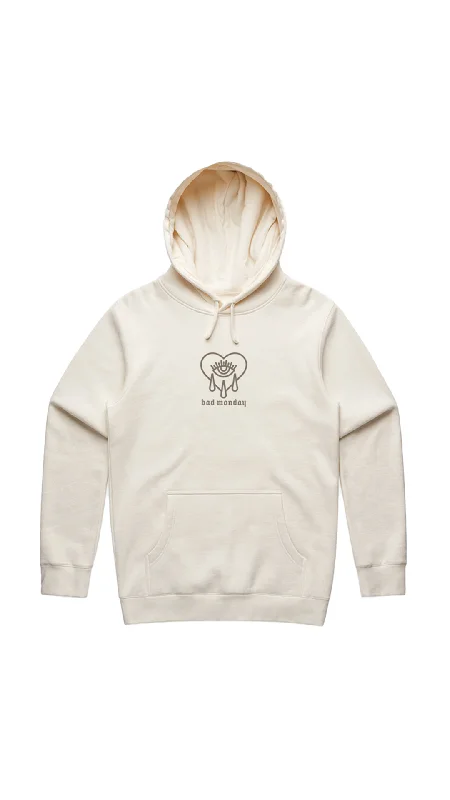 Heavy Weight AW Crying Heart Hoodie Ecru / Front Print Hoodie with Slim Fit Tailored Modern