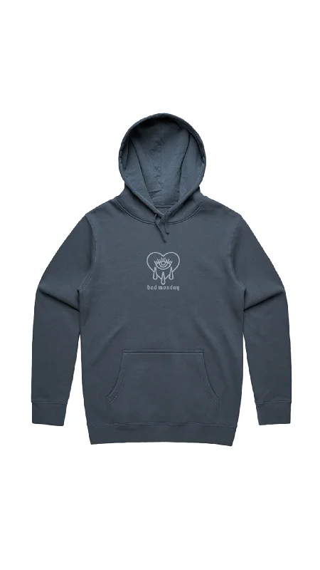 Heavy Weight AW Crying Heart Hoodie Petrol Blue / Front Print Hoodie with Cropped Fit Short Trendy