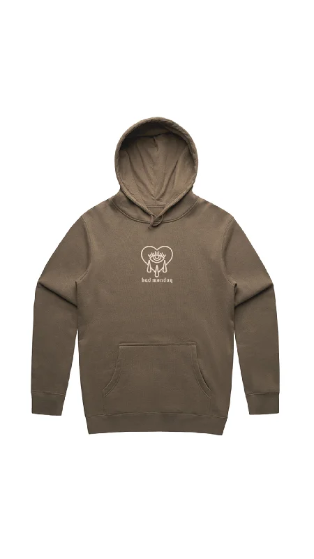 Heavy Weight AW Crying Heart Hoodie Walnut / Front Print Hoodie with Drop Shoulder Relaxed Streetwear