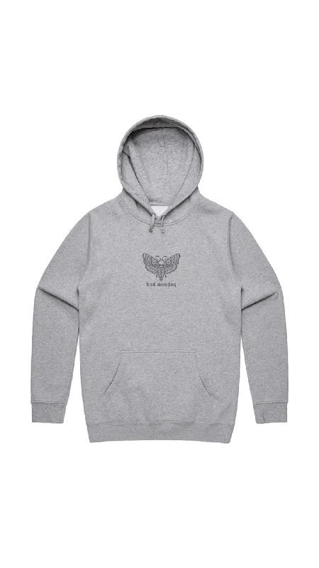 Heavy Weight AW Death Moth Hoodie Athletic Heather / Front Print Hoodie with Set-In Sleeves Structured Classic
