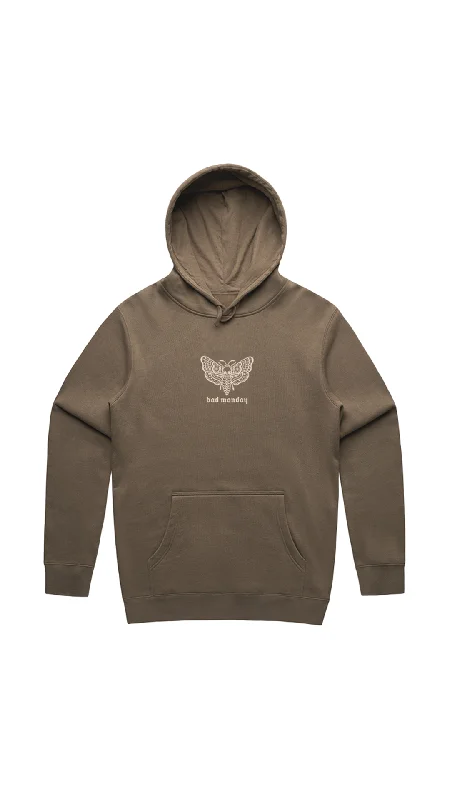 Heavy Weight AW Death Moth Hoodie Walnut / Front Print Hoodie with Turtle Neck Cozy Winter