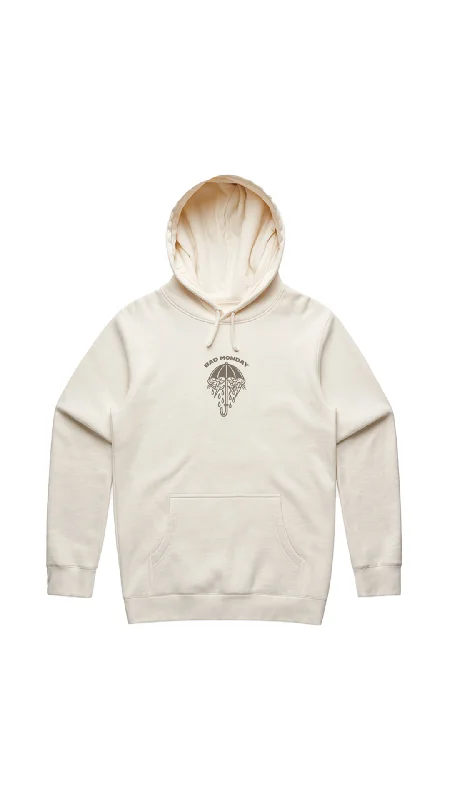 Heavy Weight AW Rains Hoodie Ecru / Front Print Hoodie with Earth Tones Natural Calm