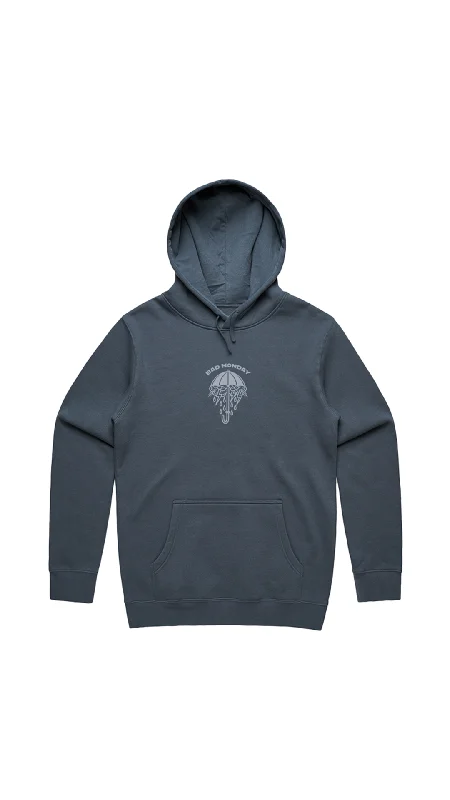 Heavy Weight AW Rains Hoodie Petrol Blue / Front Print Hoodie with Monochrome Minimalist Simple