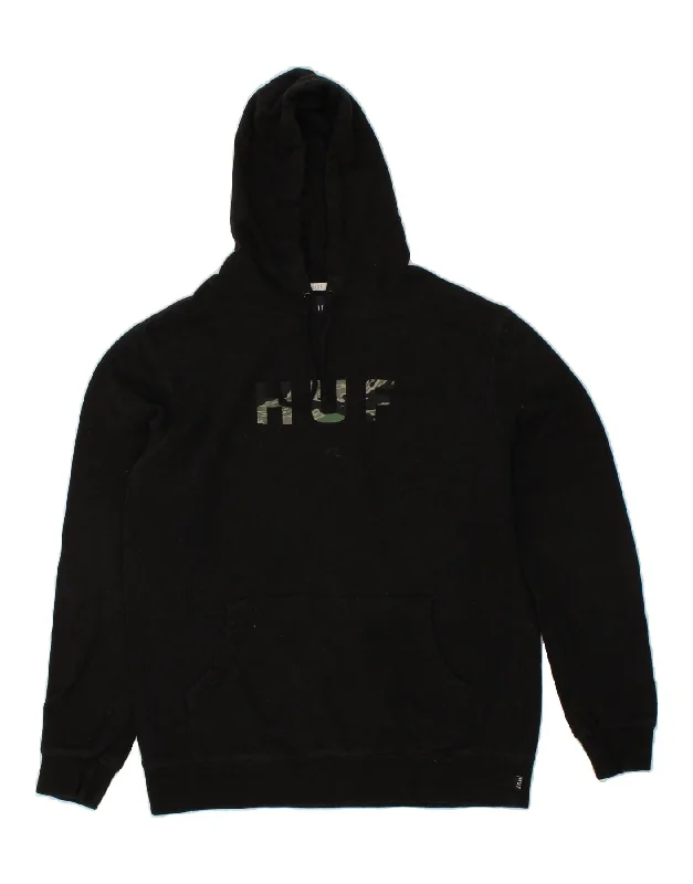 HUF Mens Graphic Hoodie Jumper Small Black Cotton Hoodie with Pocket Utility Practical HUF Mens Graphic Hoodie Jumper Small Black Cotton Hoodie with Pocket Utility Practical