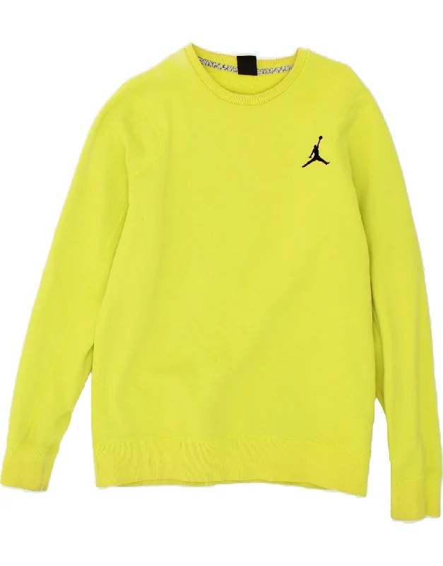 JORDAN Mens Sweatshirt Jumper Large Green Cotton Hoodie with Hem Raw Edge Edgy Unfinished
