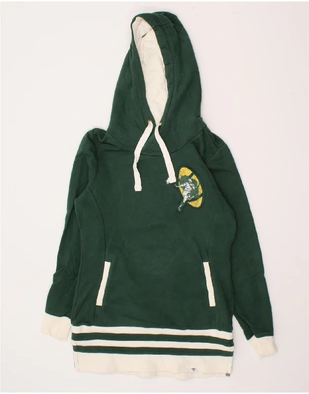 NFL Womens Longline Graphic Hoodie Jumper UK 10 Small Green Cotton Hoodie with Pastel Soft Subtle