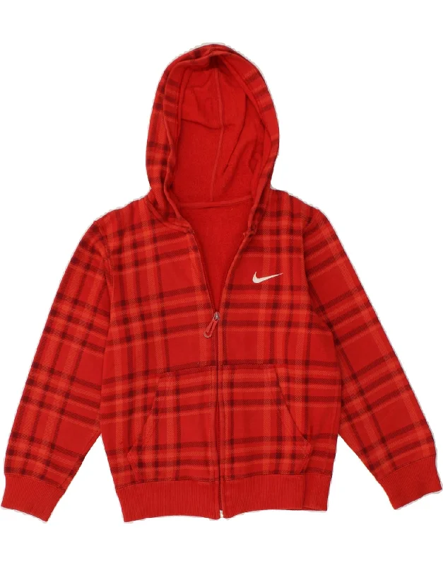 NIKE Boys Zip Hoodie Sweater 10-11 Years Red Check Cotton Hoodie with Oversized Fit Loose Comfortable NIKE Boys Zip Hoodie Sweater 10-11 Years Red Check Cotton Hoodie with Oversized Fit Loose Comfortable