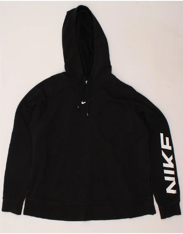 NIKE Mens Dri Fit Graphic Hoodie Jumper Large Black Cotton