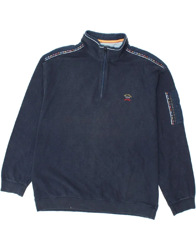 PAUL & SHARK Mens Zip Neck Sweatshirt Jumper 2XL Navy Blue Cotton Hoodie with Hood Adjustable Protection PAUL & SHARK Mens Zip Neck Sweatshirt Jumper 2XL Navy Blue Cotton Hoodie with Hood Adjustable Protection