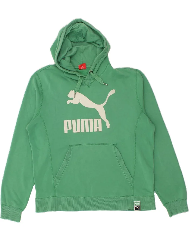 PUMA Mens Graphic Hoodie Jumper XL Green Hoodie with Contrast Stitching Detailed Premium