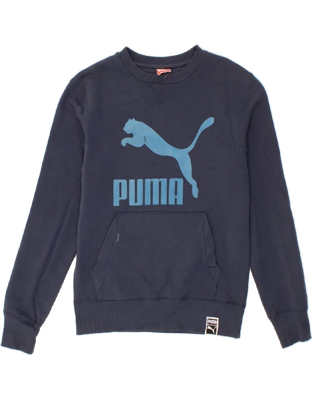 PUMA Mens Graphic Sweatshirt Jumper Medium Navy Blue Cotton Hoodie with Oversized Fit Loose Comfortable