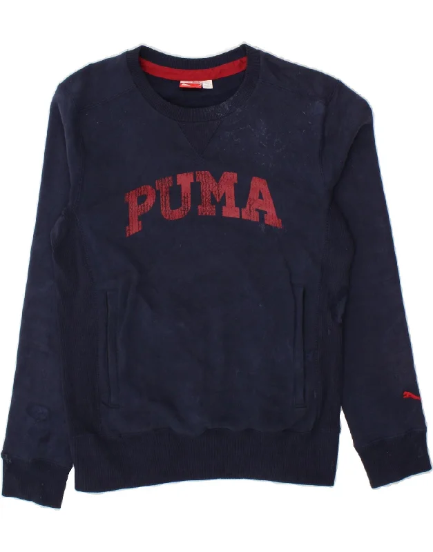 PUMA Mens Graphic Sweatshirt Jumper Small Navy Blue Cotton Hoodie with Drawstring Waist Adjustable Fitted PUMA Mens Graphic Sweatshirt Jumper Small Navy Blue Cotton Hoodie with Drawstring Waist Adjustable Fitted
