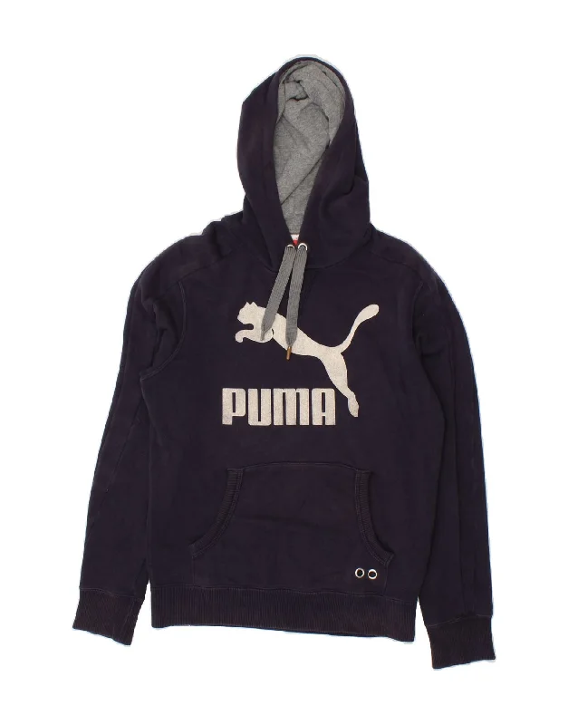 PUMA Womens Oversized Graphic Hoodie Jumper UK 10 Small Navy Blue Cotton Hoodie with Velcro Closure Adjustable Secure PUMA Womens Oversized Graphic Hoodie Jumper UK 10 Small Navy Blue Cotton Hoodie with Velcro Closure Adjustable Secure