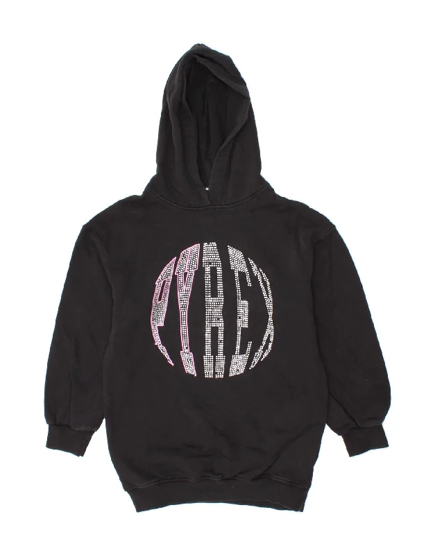 PYREX Girls Graphic Hoodie Jumper 10-11 Years Medium Black Cotton Hoodie with Thumb Holes Functional Cozy