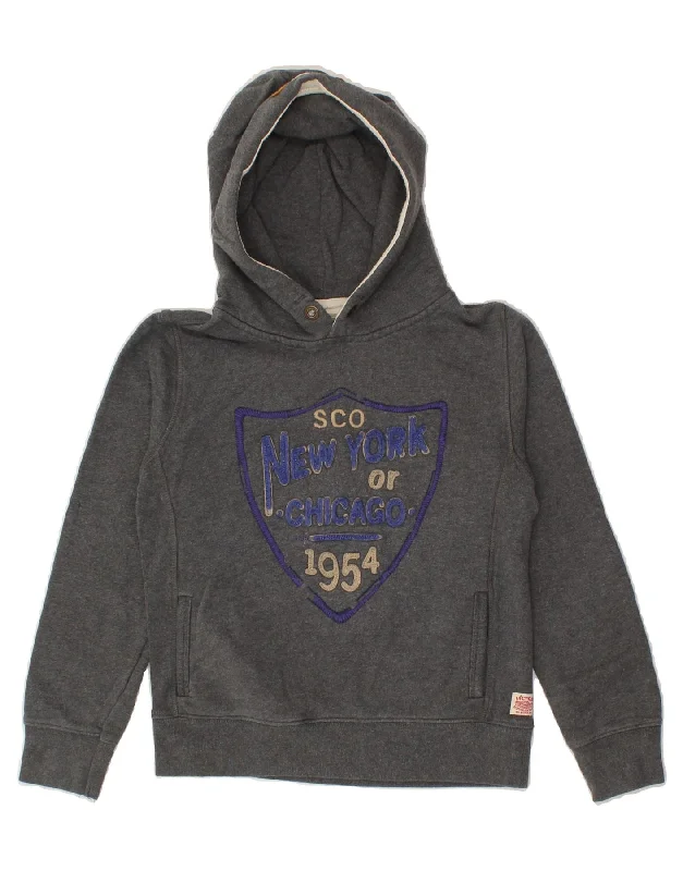 SCOTCH SHRUNK Boys Graphic Hoodie Jumper 7-8 Years Grey Cotton Hoodie with Hem Embroidery Detailed Premium SCOTCH SHRUNK Boys Graphic Hoodie Jumper 7-8 Years Grey Cotton Hoodie with Hem Embroidery Detailed Premium