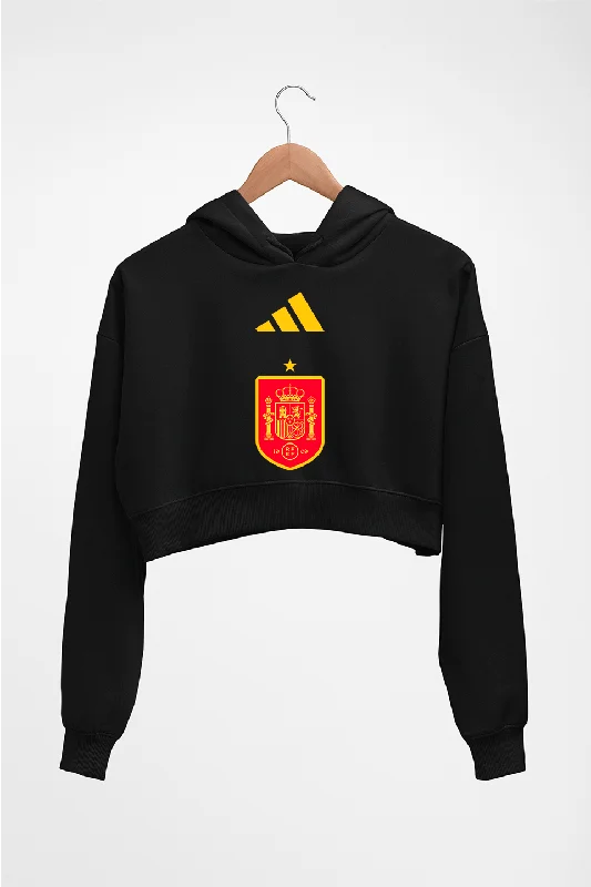 Spain Football Crop HOODIE FOR WOMEN Hoodie with Hidden Zipper Minimalist Clean