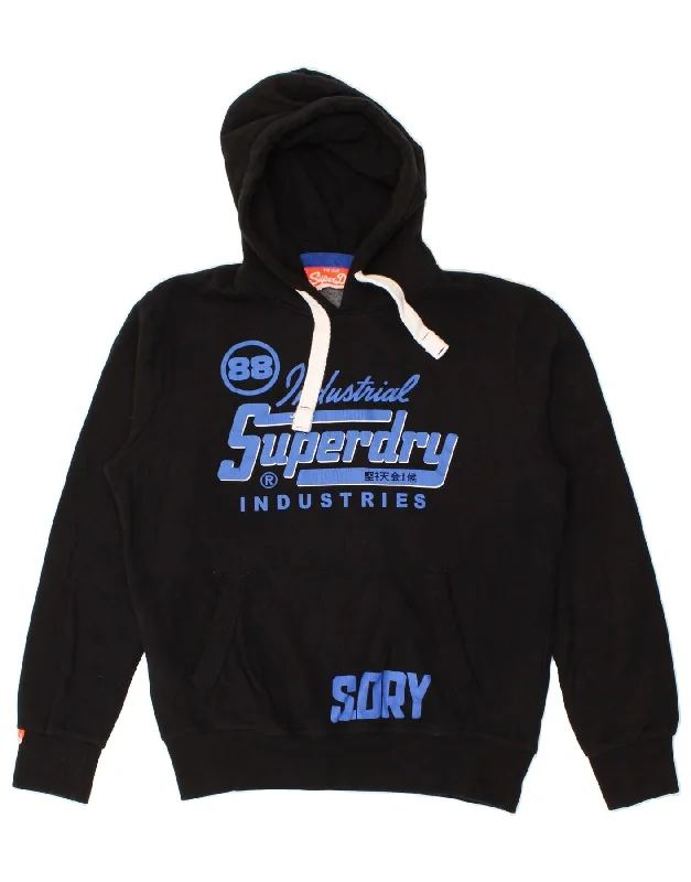 SUPERDRY Mens Graphic Hoodie Jumper 2XL Black Cotton Hoodie with Raglan Sleeves Sporty Comfortable