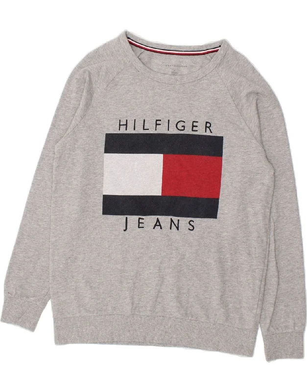 TOMMY HILFIGER Mens Graphic Sweatshirt Jumper Medium Grey Cotton Hoodie with Bell Sleeves Flared Feminine TOMMY HILFIGER Mens Graphic Sweatshirt Jumper Medium Grey Cotton Hoodie with Bell Sleeves Flared Feminine