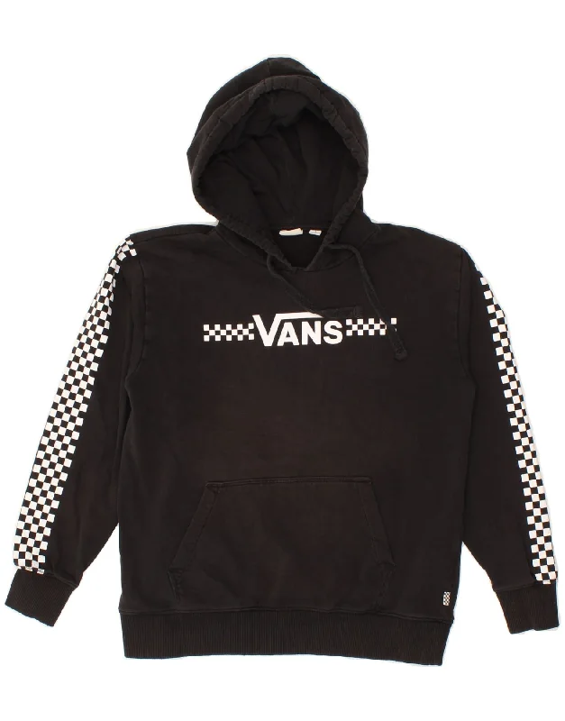 VANS Mens Graphic Hoodie Jumper Small Black Cotton Hoodie with Pastel Soft Subtle