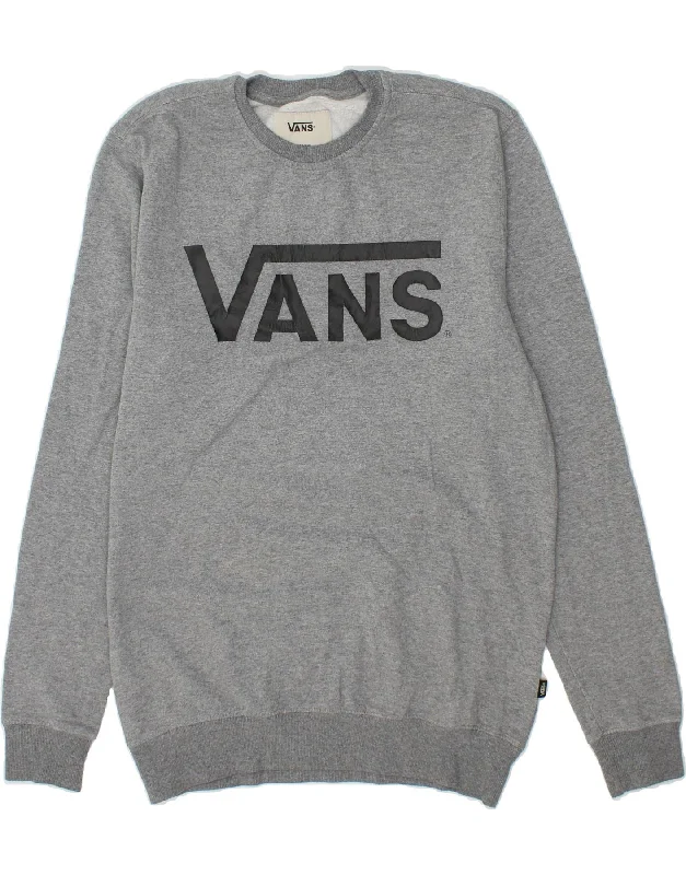 VANS Mens Graphic Sweatshirt Jumper Medium Grey Cotton Hoodie with Applique Textured Unique