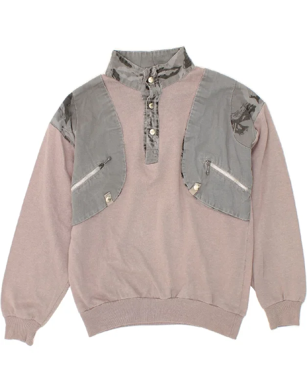 VINTAGE Mens Button Neck Sweatshirt Jumper Medium Pink Colourblock Cotton Hoodie with Half-Zip Sporty Casual VINTAGE Mens Button Neck Sweatshirt Jumper Medium Pink Colourblock Cotton Hoodie with Half-Zip Sporty Casual